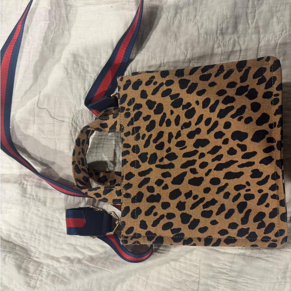 Stella & Dot Tan and Black Crossbody Bag with Leopard Print and Detachable Strap